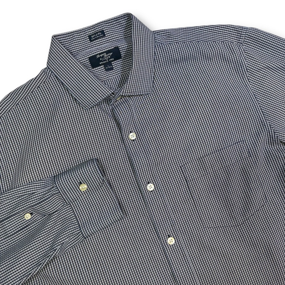 EUC Thompson Shirtings J.Crew Mens Dress Shirt 16-16.5 L Blue Check Wrinkle Free